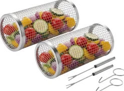 Cookinglife BBQ Rollende Grillmand RVS Ø 9 x 20 cm - Set van 2 stuks