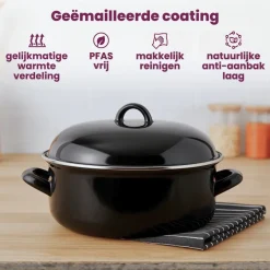 Cookinglife Braadpan met deksel - Emaille - Cooking - ø 28 cm / 6 Liter - geëmailleerde anti-aanbaklaag