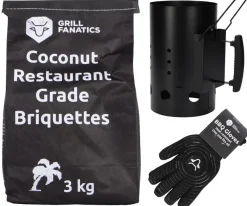 Cookinglife Brikettenstarter BBQ Starter Set - Met 3kg Kokosbriketten & Handschoenen