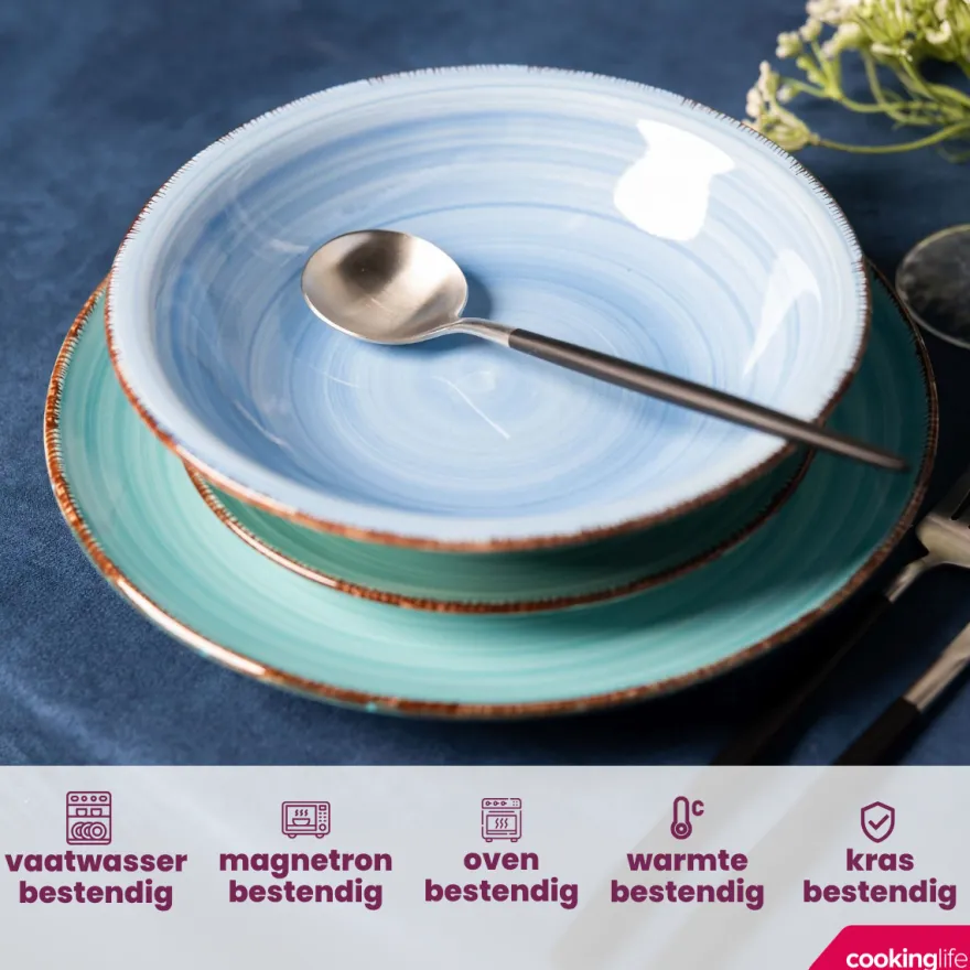 Cookinglife Diepe borden / Pastaborden Delice Blauw ø 21 cm - 6 stuks