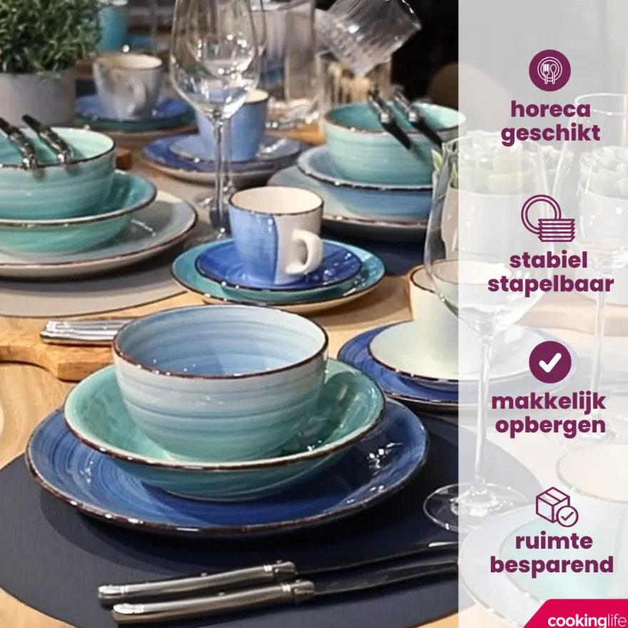 Cookinglife Diepe borden / Pastaborden Delice Blauw ø 21 cm - 6 stuks