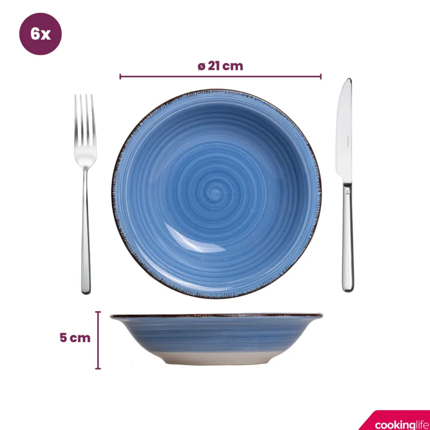 Cookinglife Diepe borden / Pastaborden Delice Blauw ø 21 cm - 6 stuks