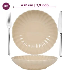 Cookinglife Diepe Borden / Pastaborden Cardida Beige ø 20 cm - 6 Stuks