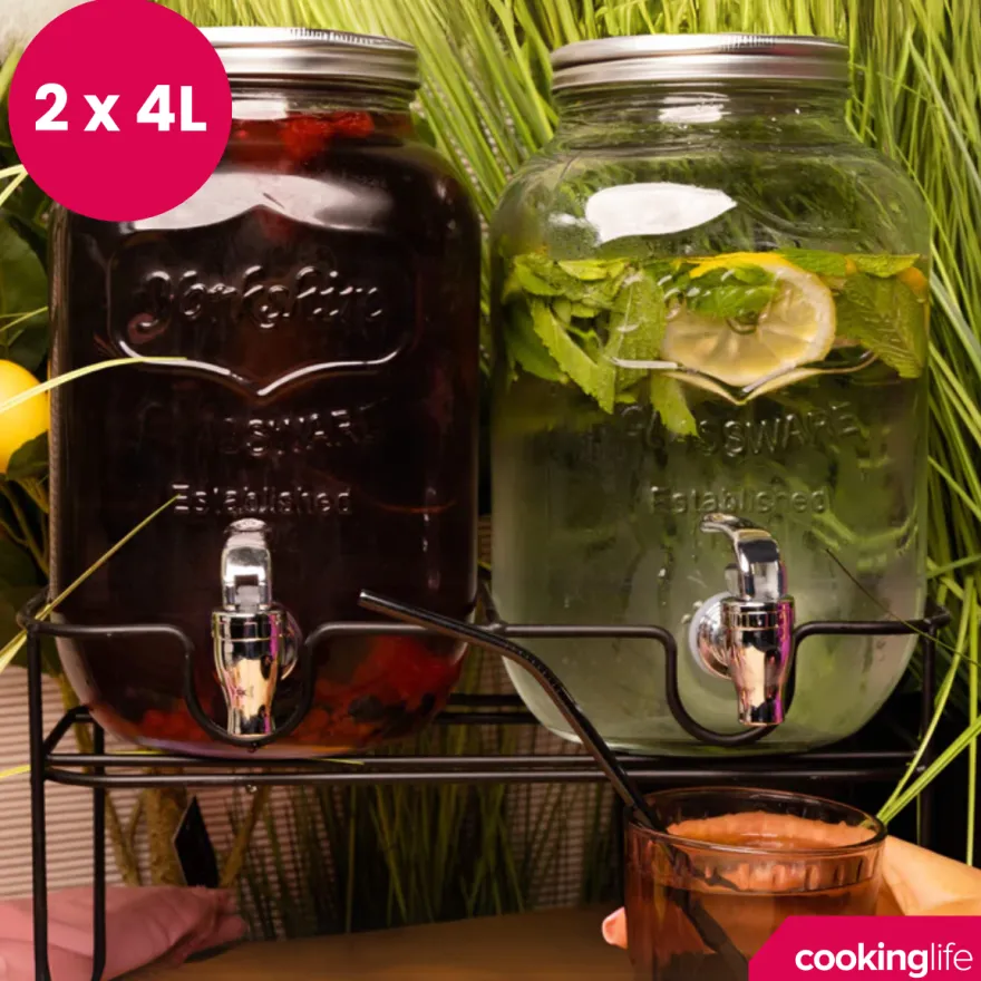 Cookinglife Dubbele Drankdispenser - met houder - 2 x 4 liter