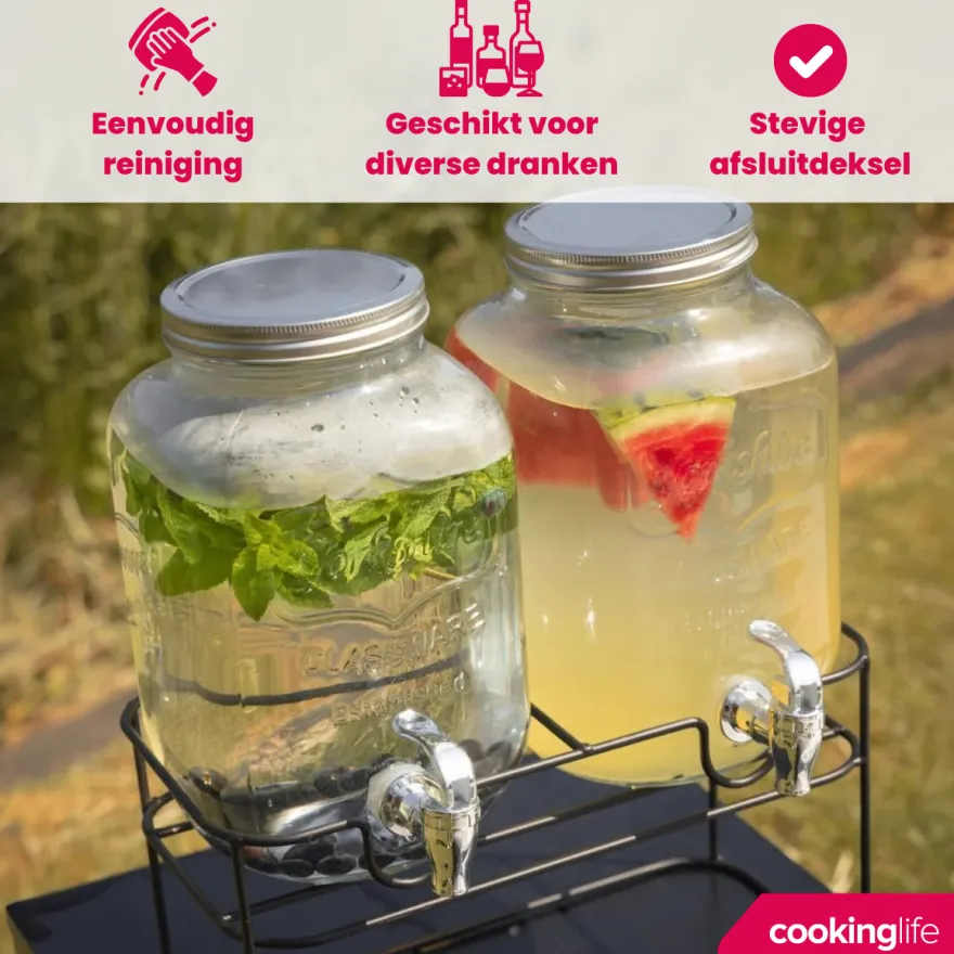 Cookinglife Dubbele Drankdispenser - met houder - 2 x 4 liter