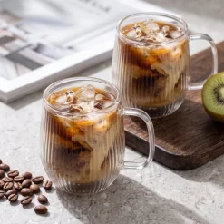 Cookinglife Dubbelwandige Cappuccino- / theeglazen met oor Lines - 250 ml - 2 Stuks