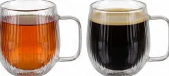Cookinglife Dubbelwandige Koffie- / theeglazen met oor Lines - 350 ml - 2 Stuks