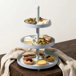 Cookinglife Etagere Metaal - Blauw / Mint - ø 15, 20 & 25 cm - 3-laags - 35 cm hoog