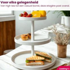 Cookinglife Etagère metaal creme ø 15, 20 & 25 cm - 3-laags - 35 cm hoog