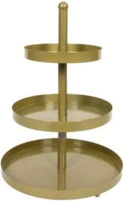 Cookinglife Etagère metaal / goud ø 15, 20 & 25 cm - 3-laags - 35 cm hoog