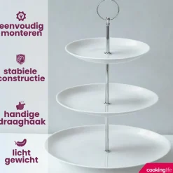 Cookinglife Etagère / serveertoren Food for Fun ø 16, 21 & 26 cm - 3-laags - 34 cm hoog