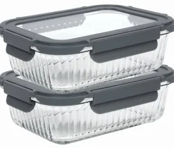 Cookinglife Glazen Vershoudbakjes Lines 1 Liter - 2 Stuks