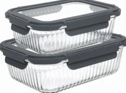 Cookinglife Glazen Vershoudbakjes Lines 1 Liter + 1.5 Liter - 2 Stuks