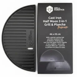 Cookinglife Grill Halve Maan Grillplaat / Plancha Gietijzer - 2-zijdig - Geschikt voor 46 cm Kamado's