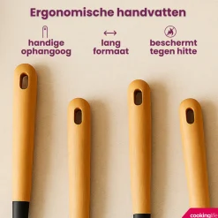 Cookinglife Keukengerei set - Kookgerei set - hout zwart 5 delig - Schuimspaan, soeplepel, spaghettilepel, bakspaan & opscheplepel