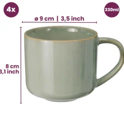 Cookinglife Koffiemokken Serene Green 330 ml - Aardewerk - 4 stuks