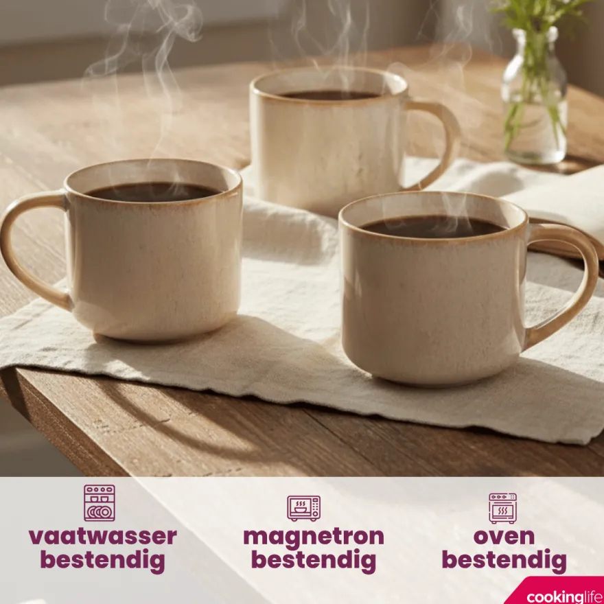Cookinglife Koffiemokken Serene Zand 330 ml - Aardewerk - 4 stuks