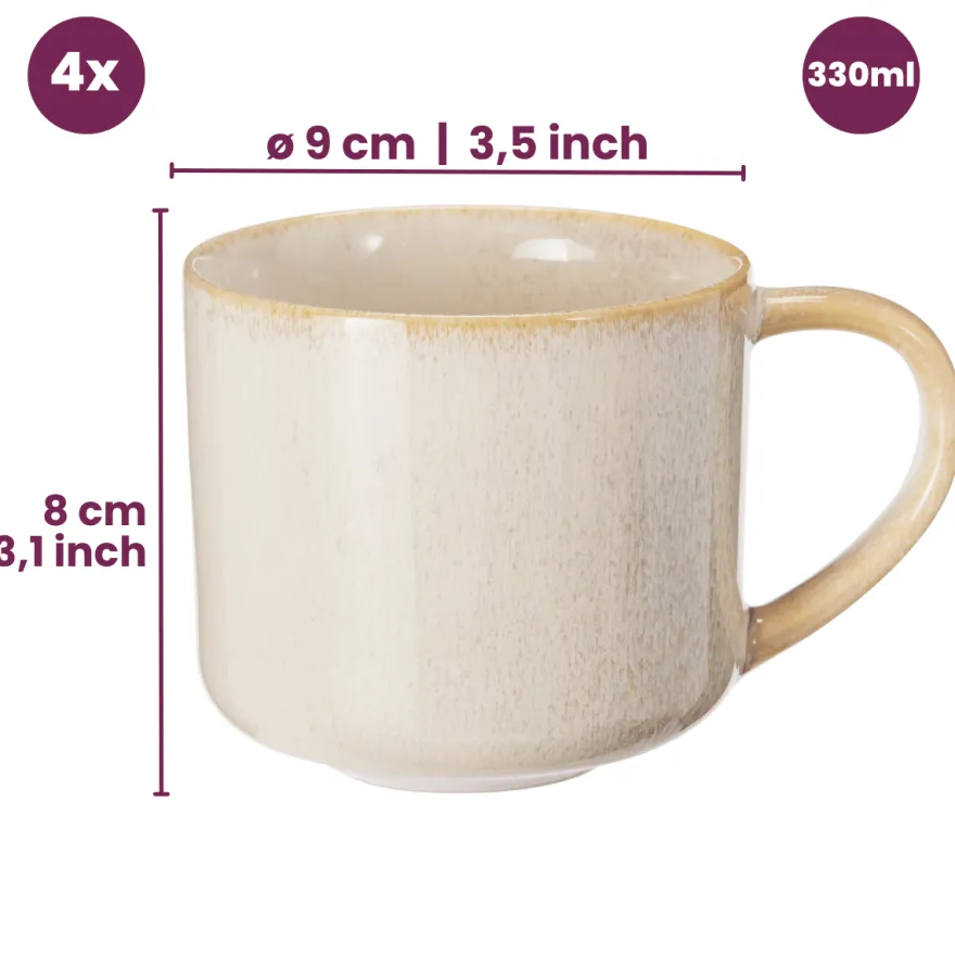 Cookinglife Koffiemokken Serene Zand 330 ml - Aardewerk - 4 stuks