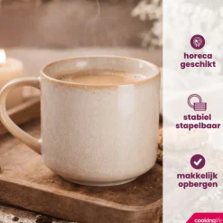 Cookinglife Koffiemokken Serene Zand 330 ml - Aardewerk - 4 stuks