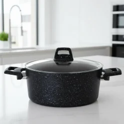 Cookinglife Kookpan met deksel - Black Speckle - Aluminium Ø 22 cm / 3.5 Liter - Geschikt voor alle warmtebronnen - standaard anti-aanbaklaag