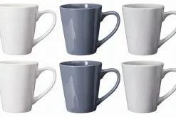Cookinglife Mokken Siaki - Wit / Blauw / Grijs 350 ml - Porselein - 6 stuks