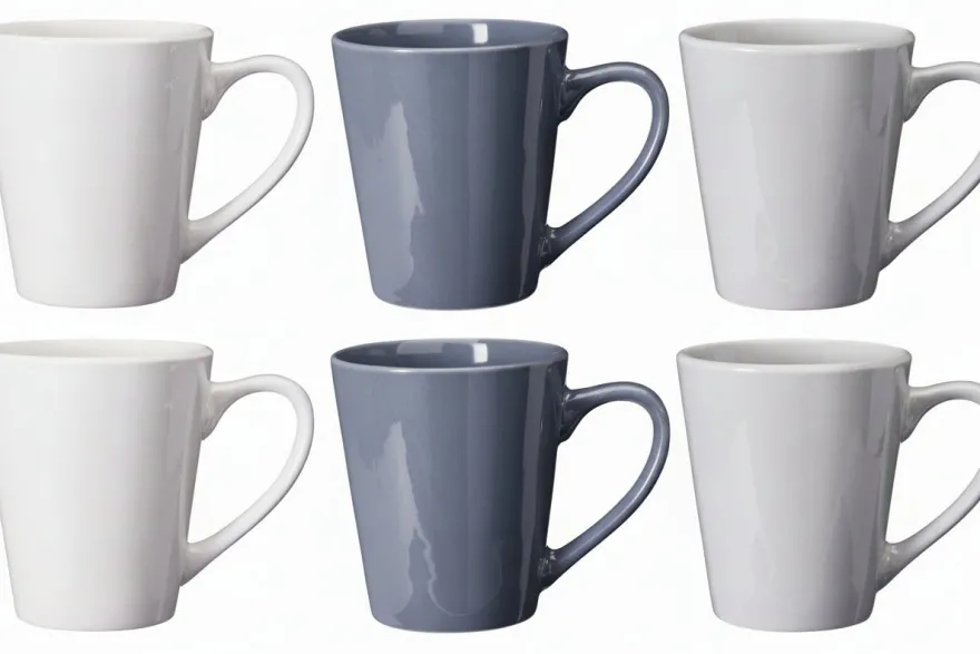 Cookinglife Mokken Siaki - Wit / Blauw / Grijs 350 ml - Porselein - 6 stuks