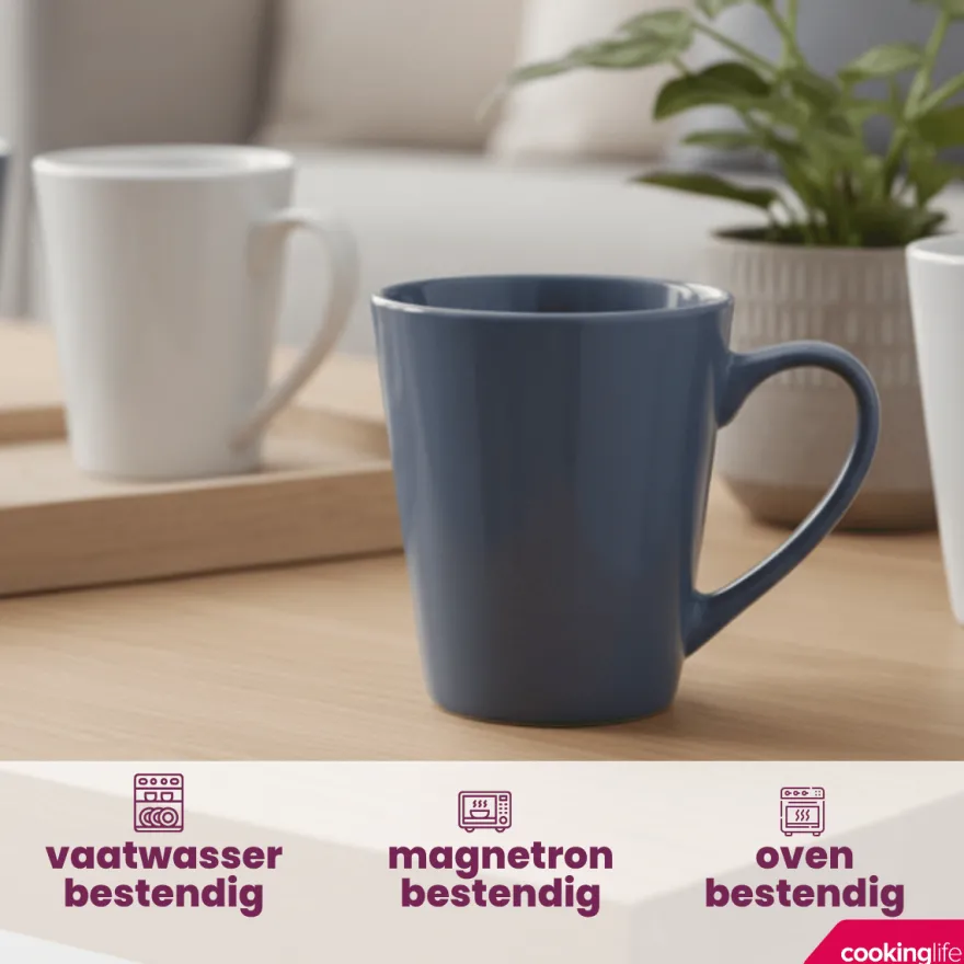 Cookinglife Mokken Siaki - Wit / Blauw / Grijs 350 ml - Porselein - 6 stuks