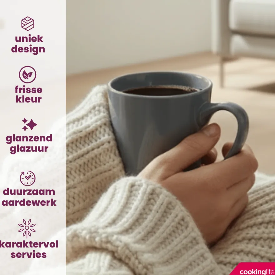 Cookinglife Mokken Siaki - Wit / Blauw / Grijs 350 ml - Porselein - 6 stuks