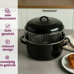 Cookinglife Oliebollenpan - Frituurpan - Braadpan - Emaille - met mand - ø 24 cm / 4 Liter - geëmailleerde anti-aanbaklaag