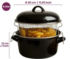Cookinglife Oliebollenpan - Frituurpan - Braadpan - Emaille - met mand - ø 24 cm / 4 Liter - geëmailleerde anti-aanbaklaag