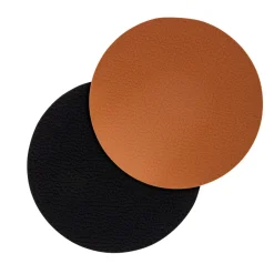 Cookinglife Onderzetters - Vegan leer - Zwart / Cognac - dubbelzijdig - ø 10 cm - 6 stuks