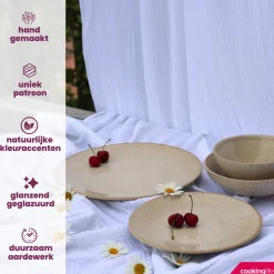 Cookinglife Ontbijtborden / Dessertborden Coastal Lines Ocean Beige ø 21 cm - 6 Stuks
