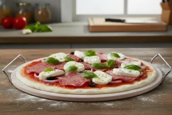Cookinglife Pizzasteen met houder Fire & Flavour ø 33 cm - Hittebestendig Steen - BBQ en Oven Gebruik