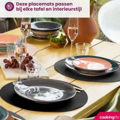 Cookinglife Placemats - Afwasbaar - Zwart - ø 38 cm - 6 stuks