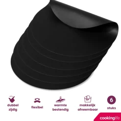 Cookinglife Placemats - Afwasbaar - Zwart - ø 38 cm - 6 stuks