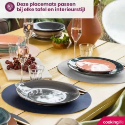 Cookinglife Placemats - Dubbelzijdig - Afwasbaar - Grijs / Blauw ø 38 cm - 6 Stuks