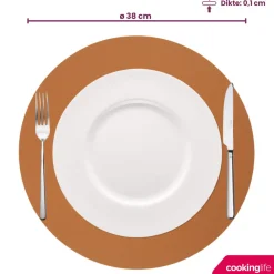 Cookinglife Placemats - Dubbelzijdig - Afwasbaar - Cognac / Zwart ø 38 cm - 6 Stuks