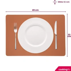 Cookinglife Placemats - Dubbelzijdig - Afwasbaar - Cognac / Zwart 46 x 33 cm - 6 Stuks