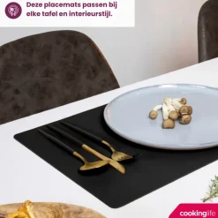 Cookinglife 6 Placemats + 6 Onderzetters - Afwasbaar - Zwart