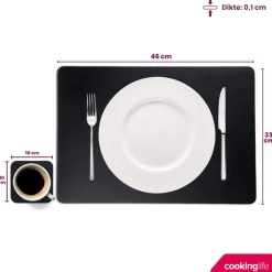 Cookinglife 6 Placemats + 6 Onderzetters - Afwasbaar - Zwart