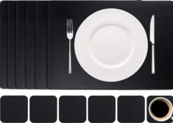 Cookinglife 6 Placemats + 6 Onderzetters - Afwasbaar - Zwart