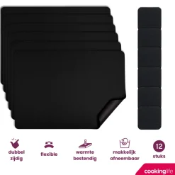 Cookinglife 6 Placemats + 6 Onderzetters - Afwasbaar - Zwart