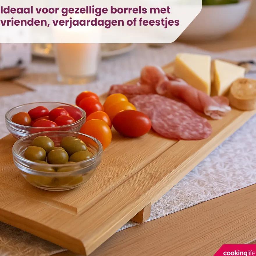 Cookinglife Serveerplank / Tapasplank op pootjes - XL - Bamboe - 88 x 26 cm