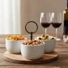 Cookinglife Serveerset / tapasset 4-delig - Acacia Hout ø 19 cm - Met Porseleinen Schaaltjes