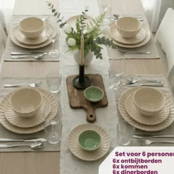 Cookinglife Serviesset Cardida Beige 18-delig / 6 personen - 6 dinerborden, 6 ontbijtborden en 6 kommen