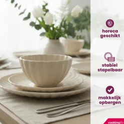 Cookinglife Serviesset Cardida Beige 18-delig / 6 personen - 6 dinerborden, 6 ontbijtborden en 6 kommen