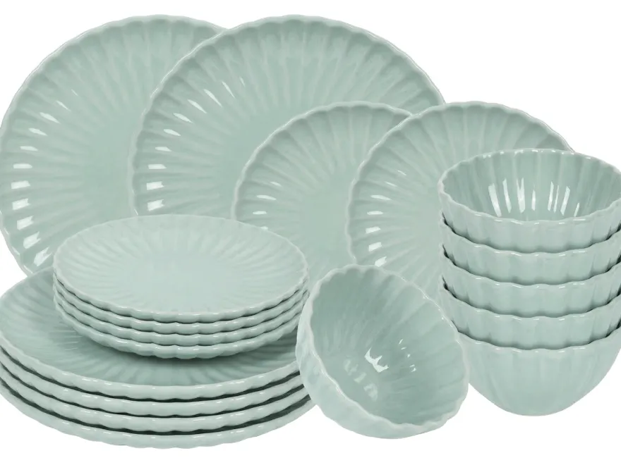 Cookinglife Serviesset Cardida Groen 18-delig / 6 personen - 6 dinerborden, 6 ontbijtborden en 6 kommen