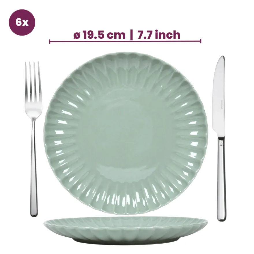 Cookinglife Serviesset Cardida Groen 18-delig / 6 personen - 6 dinerborden, 6 ontbijtborden en 6 kommen
