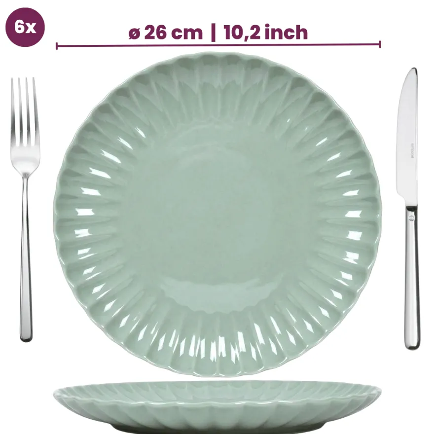 Cookinglife Serviesset Cardida Groen 18-delig / 6 personen - 6 dinerborden, 6 ontbijtborden en 6 kommen