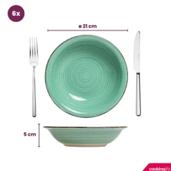 Cookinglife Serviesset Delice Groen 18-delig / 6 personen - 6 dinerborden, 6 diepe borden en 6 ontbijtborden